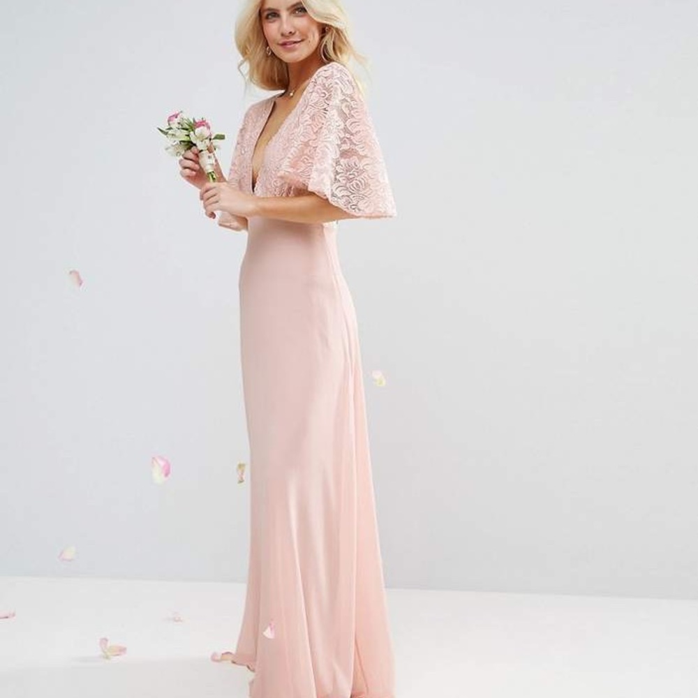 John Zack Petite Open Back Maxi Dress With Fluted Lace Sleeve